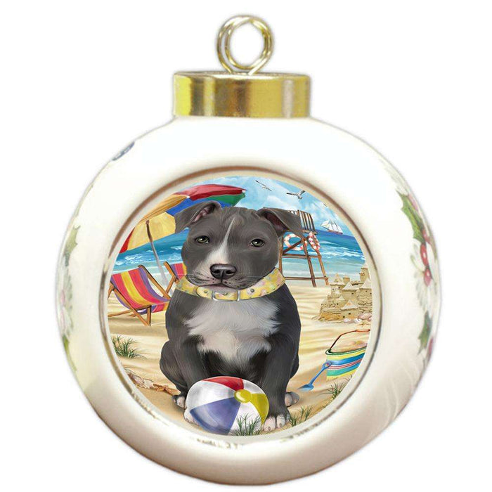 Pet Friendly Beach American Staffordshire Terrier Dog Round Ball Christmas Ornament RBPOR49963