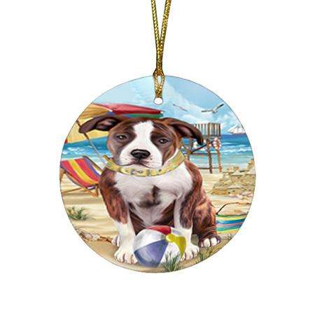 Pet Friendly Beach American Staffordshire Terrier Dog Round Flat Christmas Ornament RFPOR49957