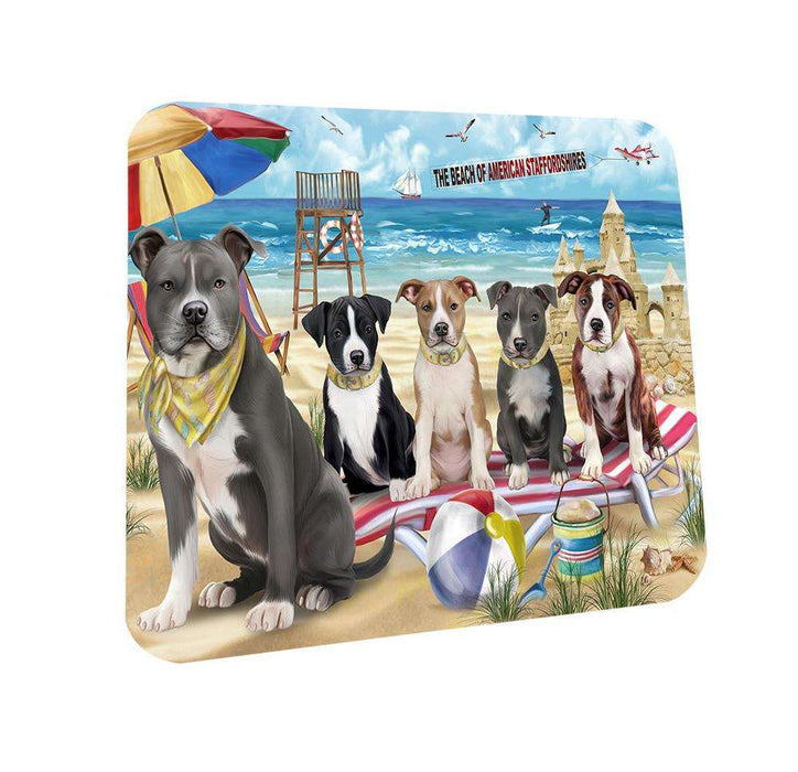 Pet Friendly Beach American Staffordshire Terriers Dog Coasters Set of 4 CST49921