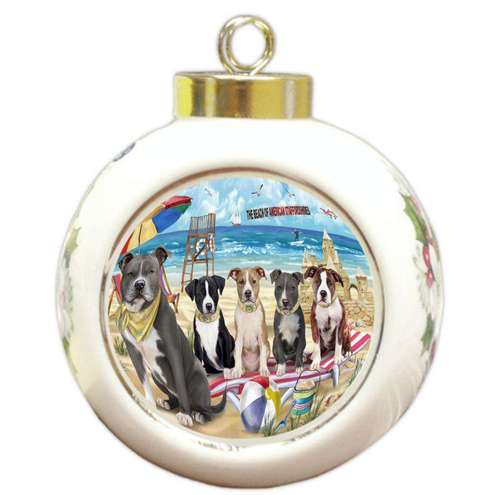 Pet Friendly Beach American Staffordshire Terriers Dog Round Ball Christmas Ornament RBPOR49962