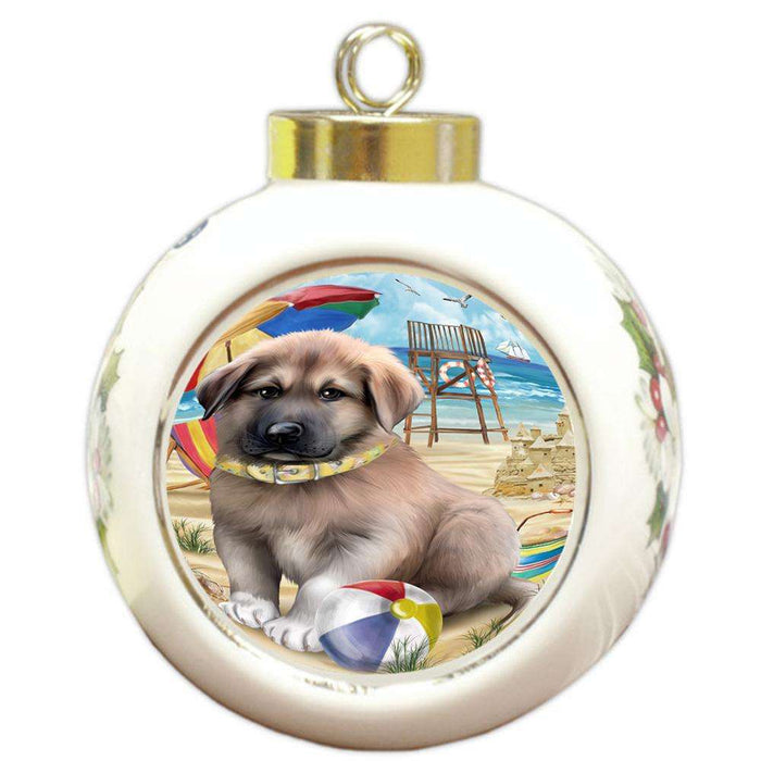 Pet Friendly Beach Anatolian Shepherd Dog Round Ball Christmas Ornament RBPOR49968
