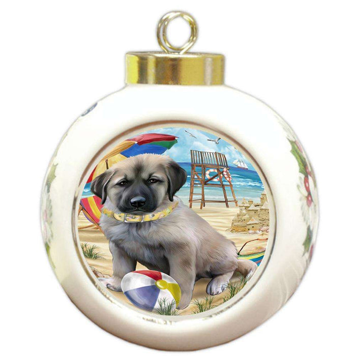 Pet Friendly Beach Anatolian Shepherd Dog Round Ball Christmas Ornament RBPOR49969