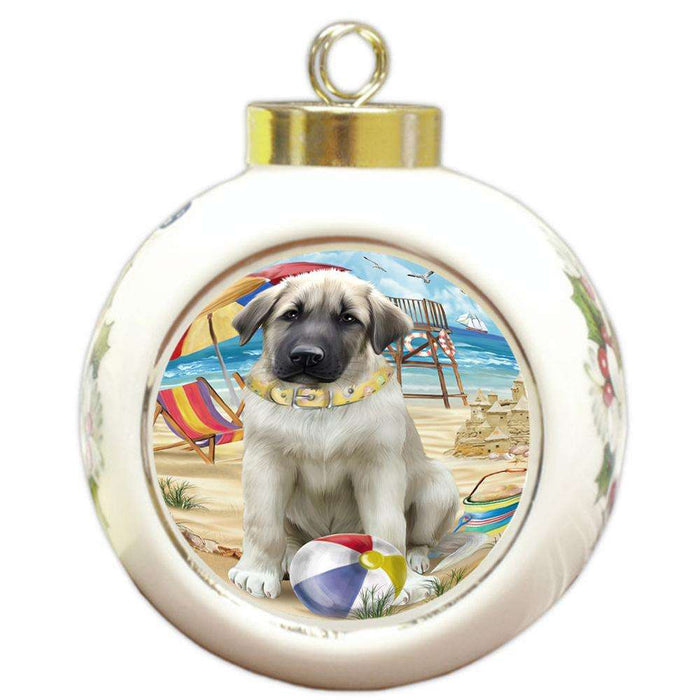 Pet Friendly Beach Anatolian Shepherd Dog Round Ball Christmas Ornament RBPOR49970