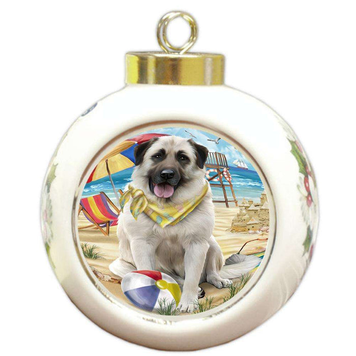 Pet Friendly Beach Anatolian Shepherd Dog Round Ball Christmas Ornament RBPOR49973