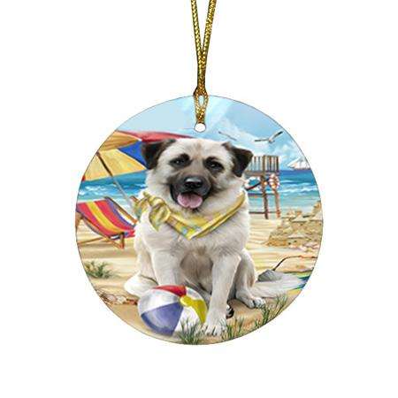 Pet Friendly Beach Anatolian Shepherd Dog Round Flat Christmas Ornament RFPOR49964