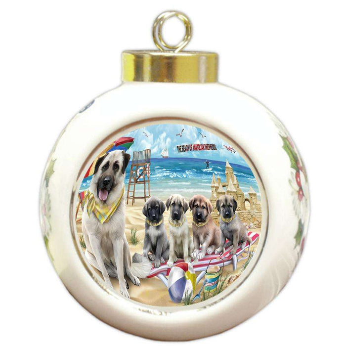 Pet Friendly Beach Anatolian Shepherds Dog Round Ball Christmas Ornament RBPOR49972