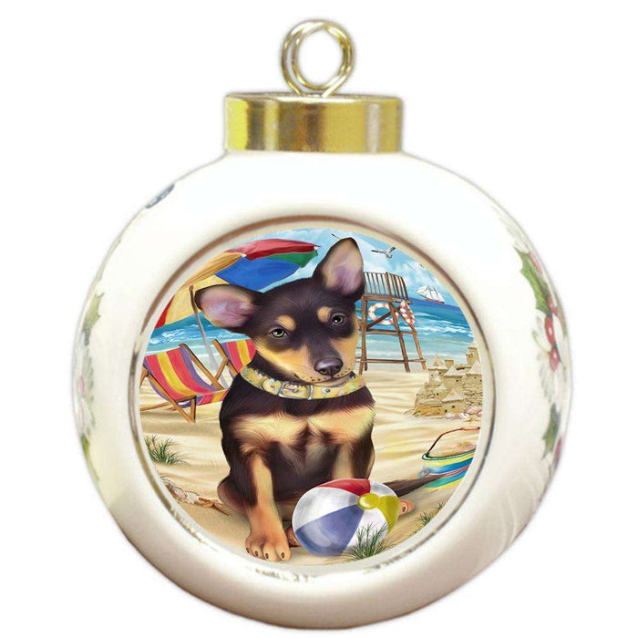 Pet Friendly Beach Australian Kelpie Dog Round Ball Christmas Ornament RBPOR49976