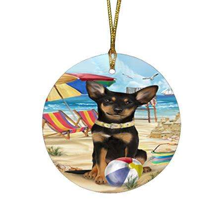 Pet Friendly Beach Australian Kelpie Dog Round Flat Christmas Ornament RFPOR49966