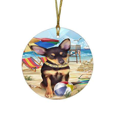 Pet Friendly Beach Australian Kelpie Dog Round Flat Christmas Ornament RFPOR49967