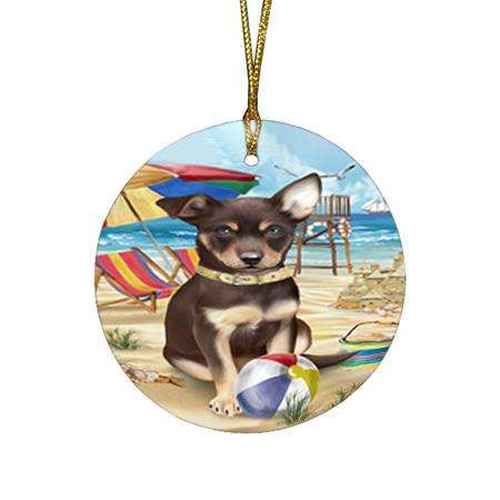 Pet Friendly Beach Australian Kelpie Dog Round Flat Christmas Ornament RFPOR49968