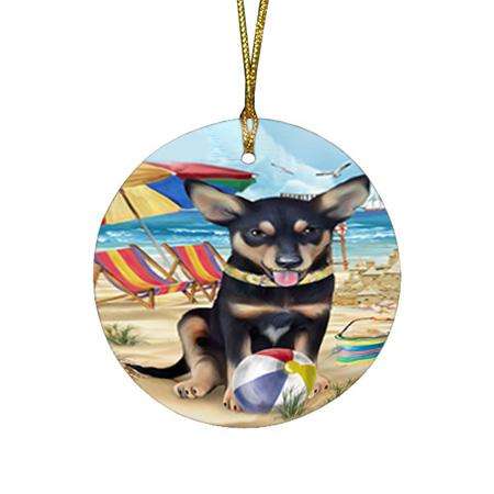 Pet Friendly Beach Australian Kelpie Dog Round Flat Christmas Ornament RFPOR49969