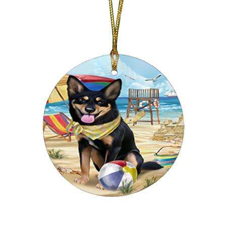 Pet Friendly Beach Australian Kelpie Dog Round Flat Christmas Ornament RFPOR49970