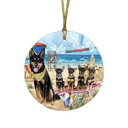 Pet Friendly Beach Australian Kelpies Dog Round Flat Christmas Ornament RFPOR49965