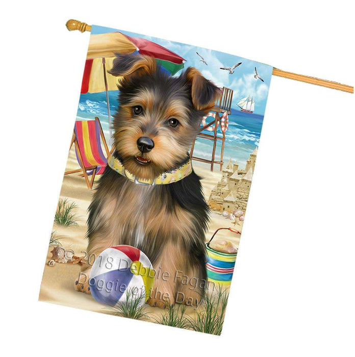 Pet Friendly Beach Australian Terrier Dog House Flag FLG49946