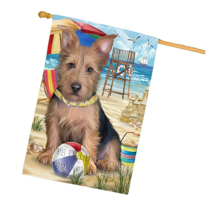 Pet Friendly Beach Australian Terrier Dog House Flag FLG49947