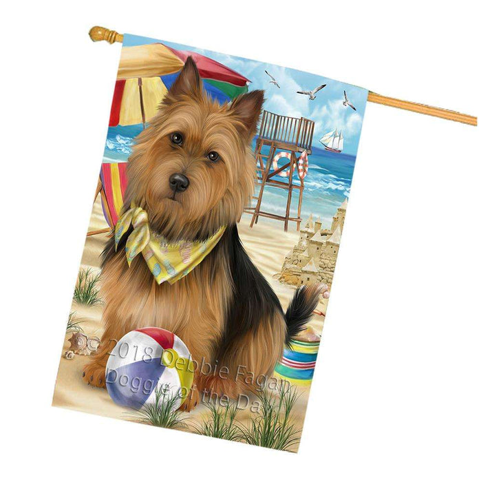 Pet Friendly Beach Australian Terrier Dog House Flag FLG49950