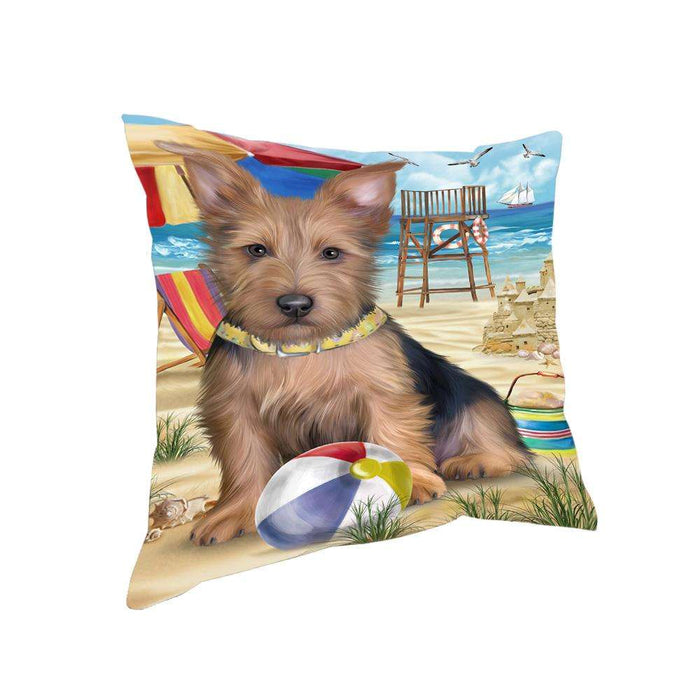 Pet Friendly Beach Australian Terrier Dog Pillow PIL55784