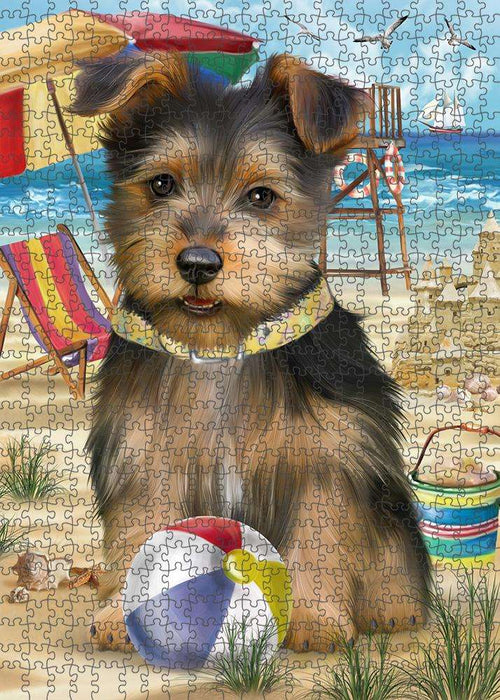 Pet Friendly Beach Australian Terrier Dog Puzzle with Photo Tin PUZL53649