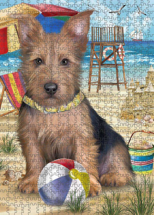 Pet Friendly Beach Australian Terrier Dog Puzzle with Photo Tin PUZL53652
