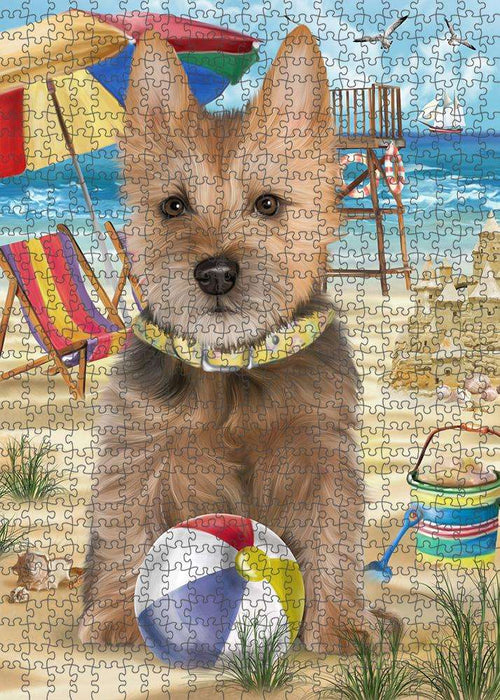 Pet Friendly Beach Australian Terrier Dog Puzzle with Photo Tin PUZL53655