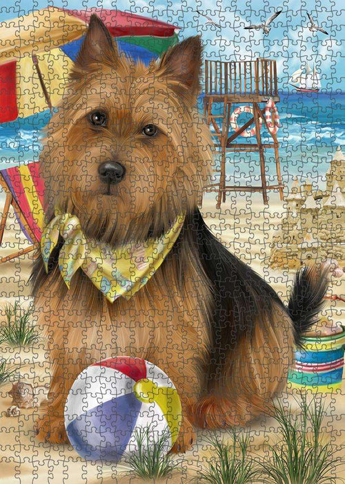 Pet Friendly Beach Australian Terrier Dog Puzzle with Photo Tin PUZL53661