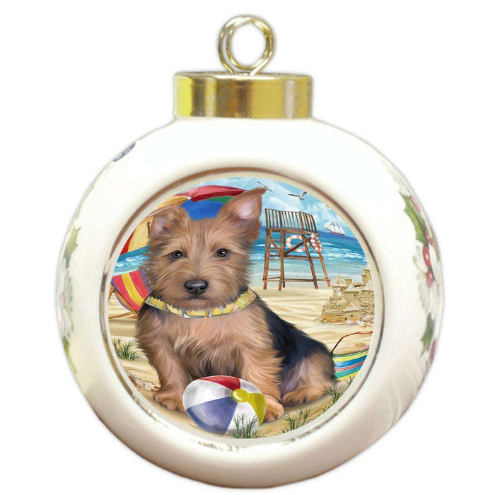 Pet Friendly Beach Australian Terrier Dog Round Ball Christmas Ornament RBPOR49982