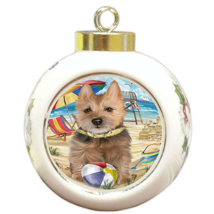 Pet Friendly Beach Australian Terrier Dog Round Ball Christmas Ornament RBPOR49983