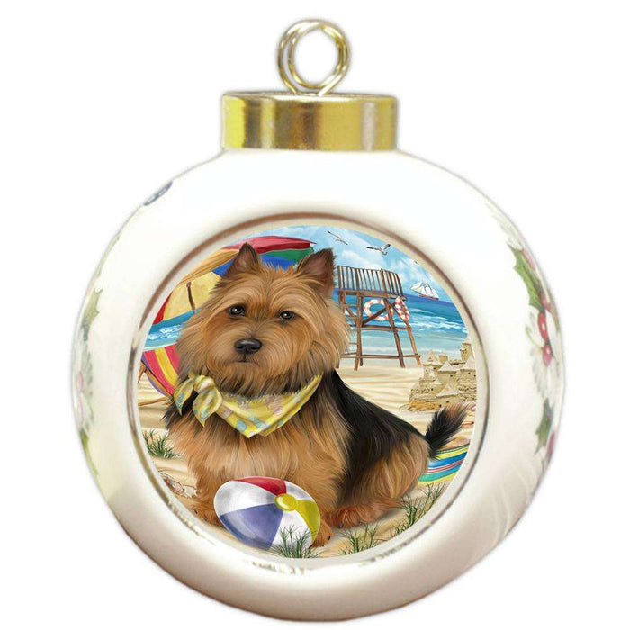Pet Friendly Beach Australian Terrier Dog Round Ball Christmas Ornament RBPOR49985