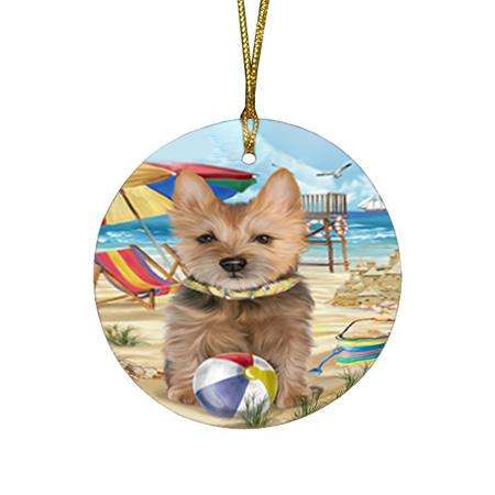 Pet Friendly Beach Australian Terrier Dog Round Flat Christmas Ornament RFPOR49974