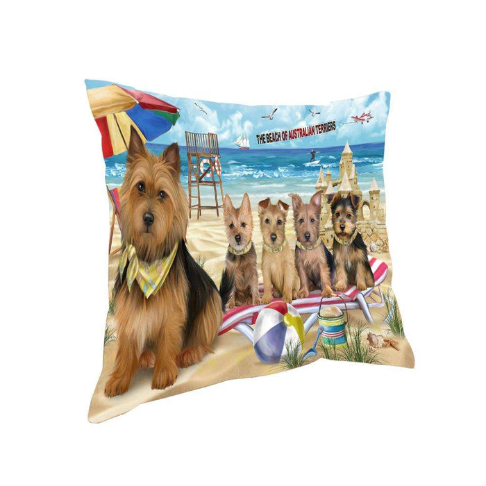 Pet Friendly Beach Australian Terriers Dog Pillow PIL55776
