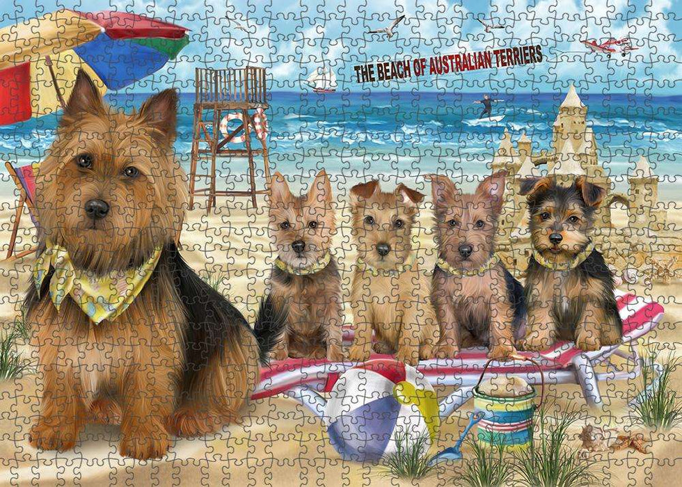 Pet Friendly Beach Australian Terriers Dog Puzzle with Photo Tin PUZL53646