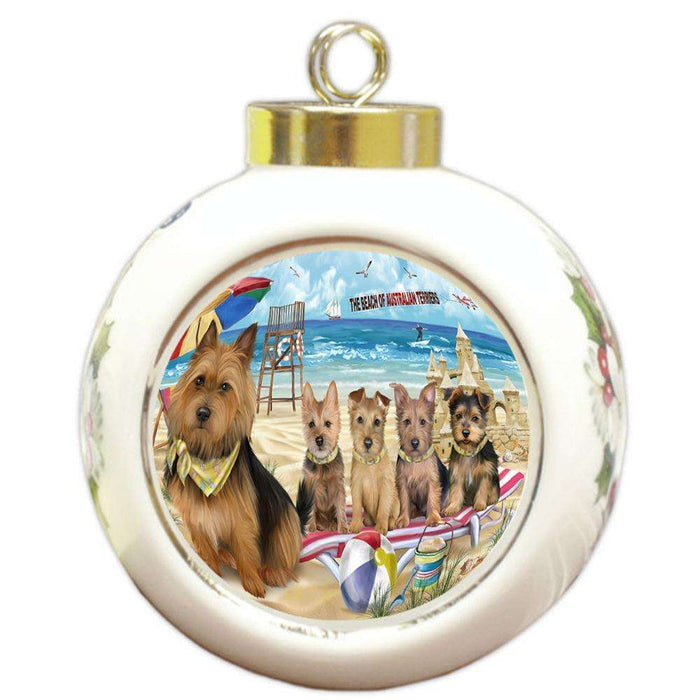 Pet Friendly Beach Australian Terriers Dog Round Ball Christmas Ornament RBPOR49980