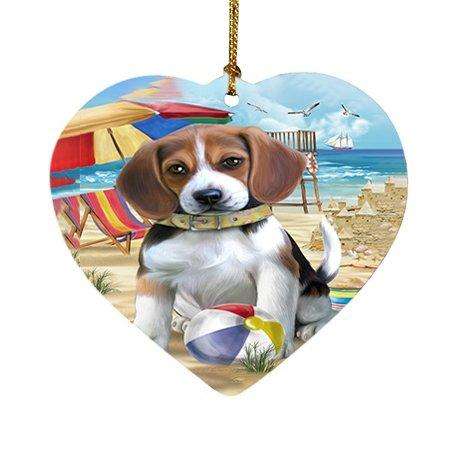 Pet Friendly Beach Beagle Dog Heart Christmas Ornament HPOR48607
