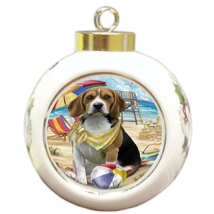 Pet Friendly Beach Beagle Dog Round Ball Christmas Ornament RBPOR48609