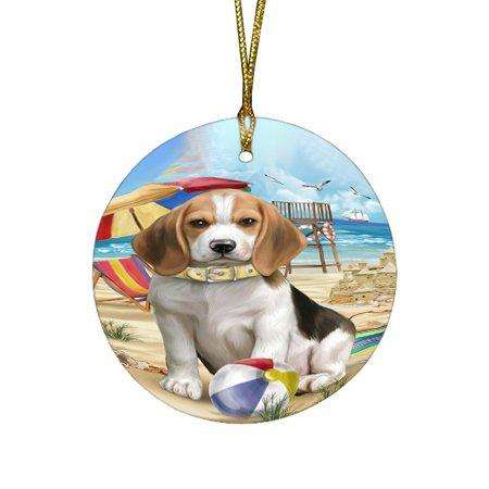 Pet Friendly Beach Beagle Dog Round Christmas Ornament RFPOR48596