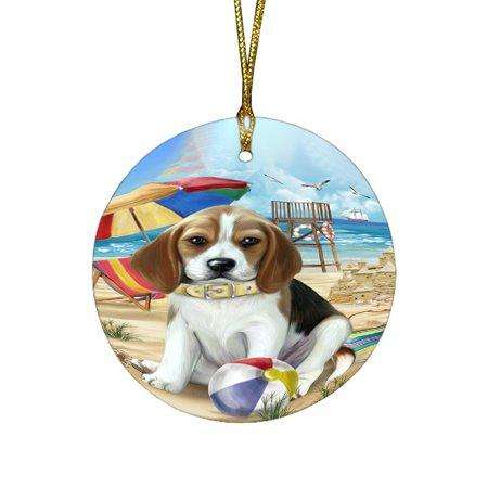 Pet Friendly Beach Beagle Dog Round Christmas Ornament RFPOR48597