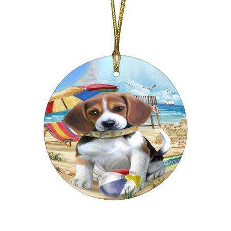 Pet Friendly Beach Beagle Dog Round Christmas Ornament RFPOR48598