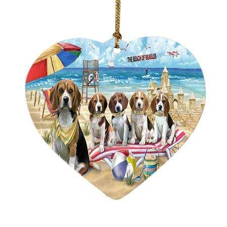 Pet Friendly Beach Beagles Dog Heart Christmas Ornament HPOR48604