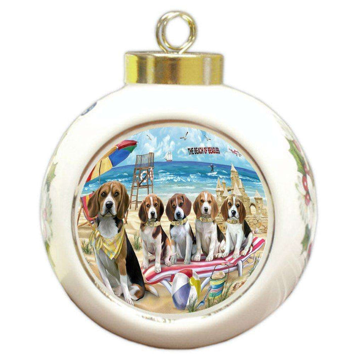 Pet Friendly Beach Beagles Dog Round Ball Christmas Ornament RBPOR48604