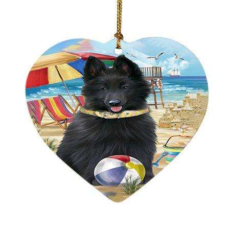 Pet Friendly Beach Belgian Shepherd Dog Heart Christmas Ornament HPOR48610