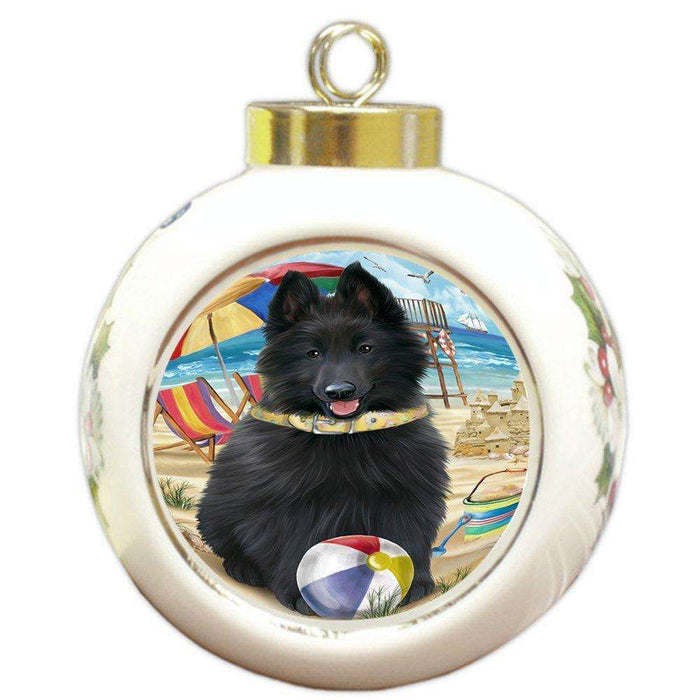 Pet Friendly Beach Belgian Shepherd Dog Round Ball Christmas Ornament RBPOR48610