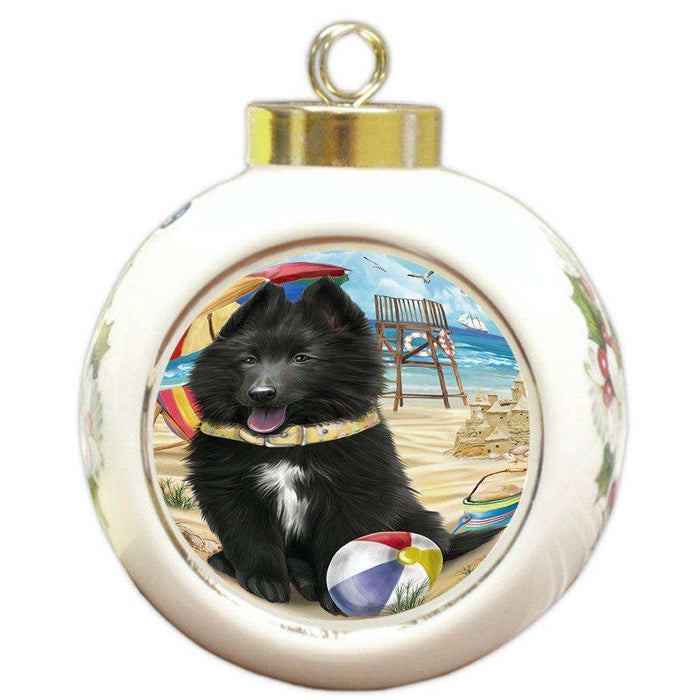 Pet Friendly Beach Belgian Shepherd Dog Round Ball Christmas Ornament RBPOR48611