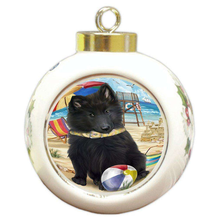 Pet Friendly Beach Belgian Shepherd Dog Round Ball Christmas Ornament RBPOR48612