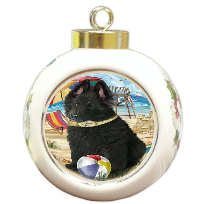 Pet Friendly Beach Belgian Shepherd Dog Round Ball Christmas Ornament RBPOR48613