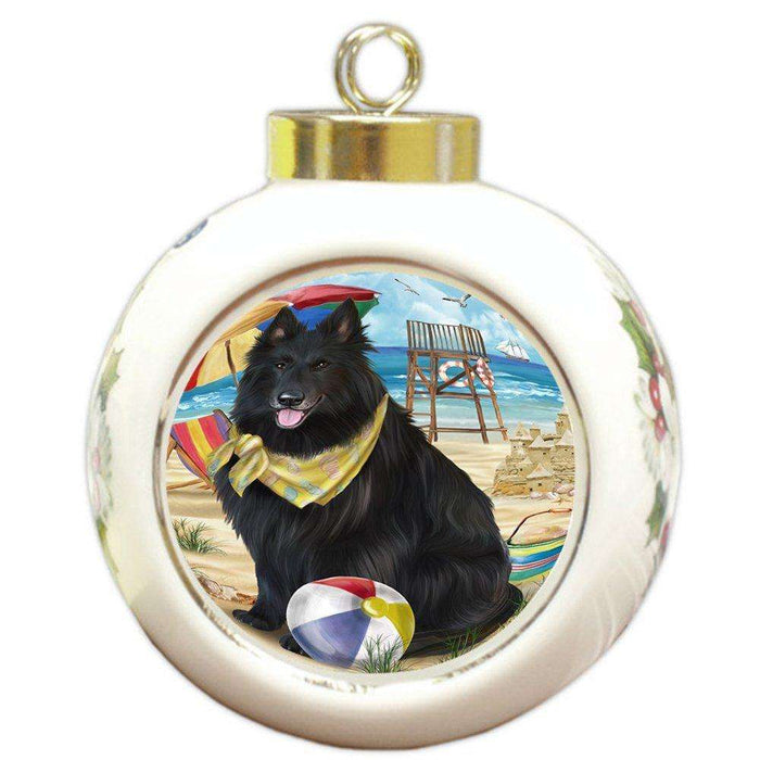 Pet Friendly Beach Belgian Shepherd Dog Round Ball Christmas Ornament RBPOR48614