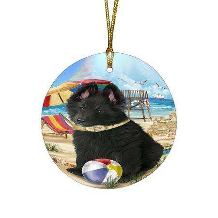 Pet Friendly Beach Belgian Shepherd Dog Round Christmas Ornament RFPOR48604