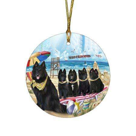 Pet Friendly Beach Belgian Shepherds Dog Round Christmas Ornament RFPOR48606