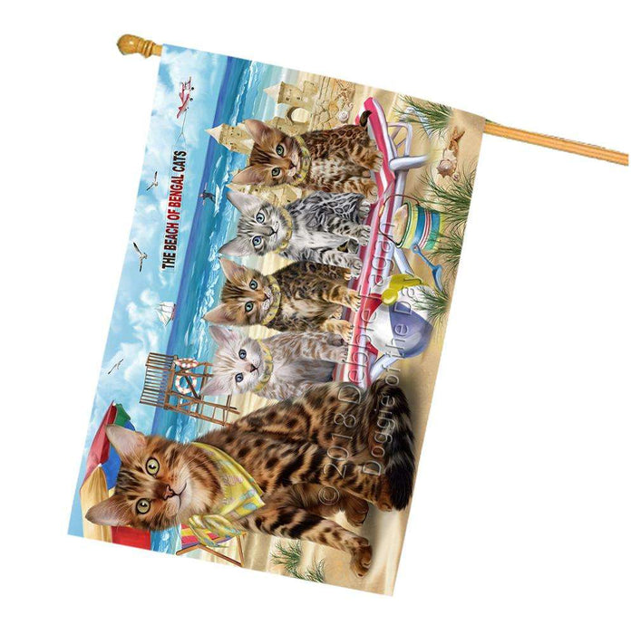 Pet Friendly Beach Bengal Cat House Flag FLG51677