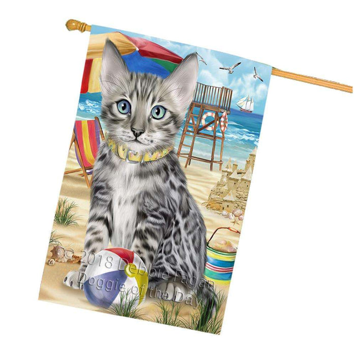Pet Friendly Beach Bengal Cat House Flag FLG51679