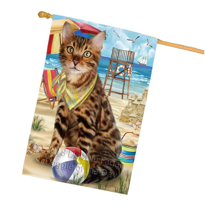 Pet Friendly Beach Bengal Cat House Flag FLG51682